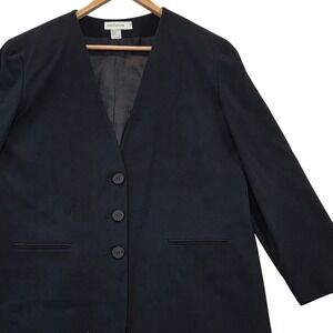 VTG ANN TAYLOR Black Wool Blend Blazer Jacket Womens Size 12 V Neck USA Made
